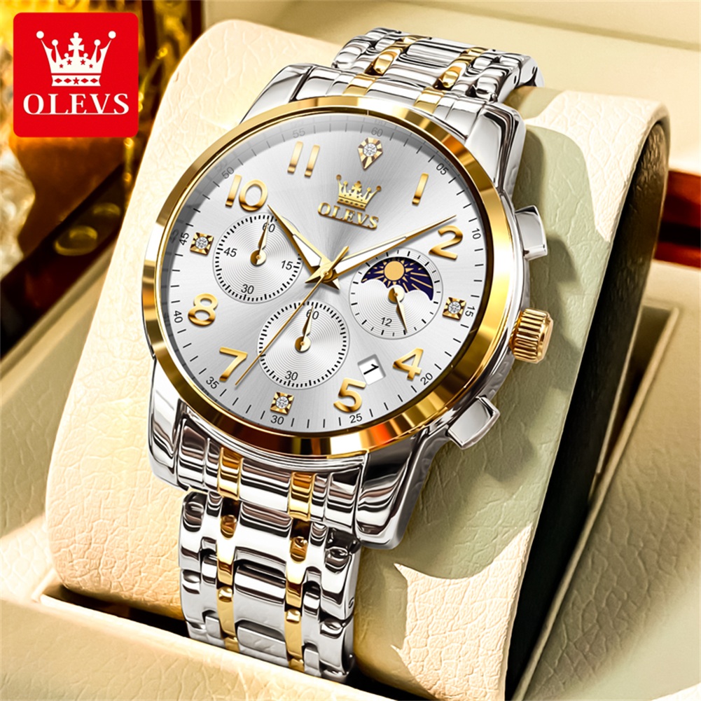 Luxury Watch With Arabic Numerals - OLEVS 3628 Business Three Eye Dial