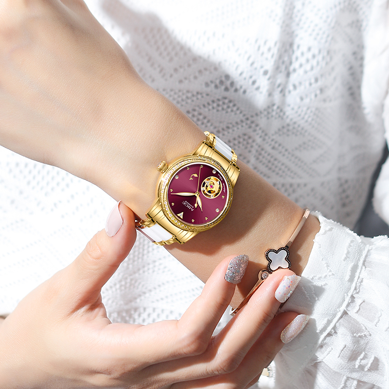 MIGE Ladies Skeleton Auto Watc - Luxury Watch White 评论和价格