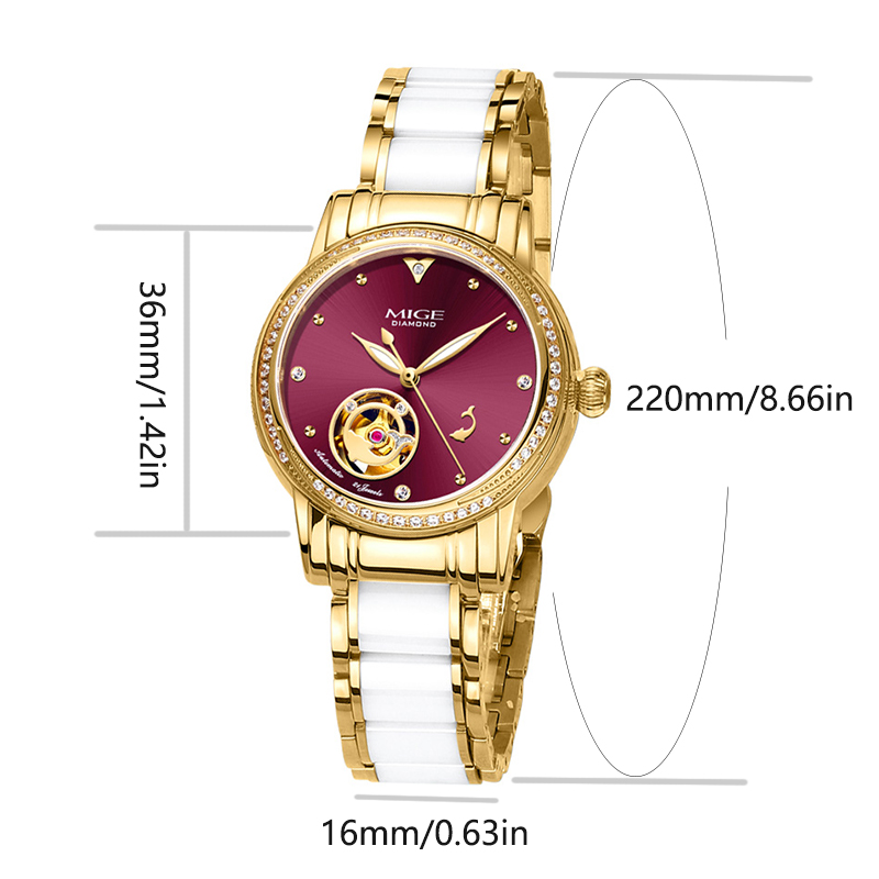 MIGE Ladies Skeleton Auto Watc - Luxury Watch White 评论和价格