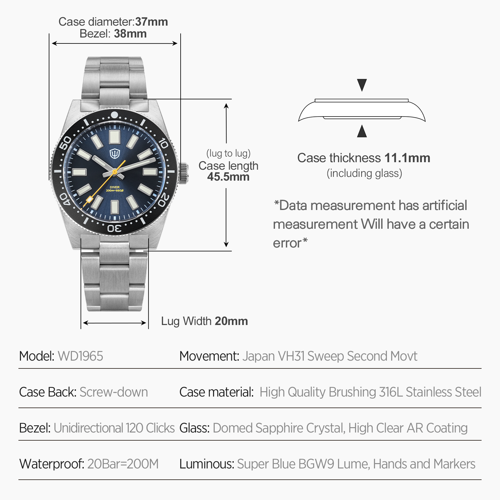 Watchdives 37Mm WD1965 V2 Man  - Luxury Watch Business 评论和价格