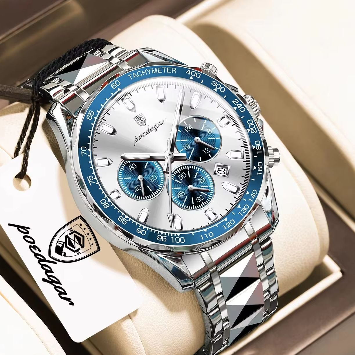 POEDAGAR Top Business Men Watc - Luxury Watch White 评论和价格