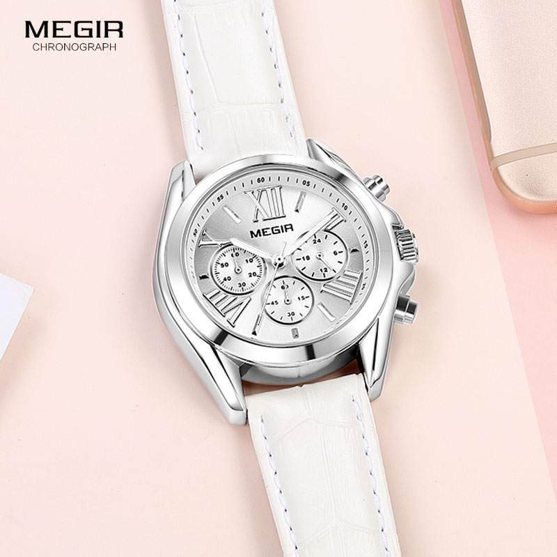 MEGIR2019 New Luxury Leather W - Luxury Watch White 评论和价格