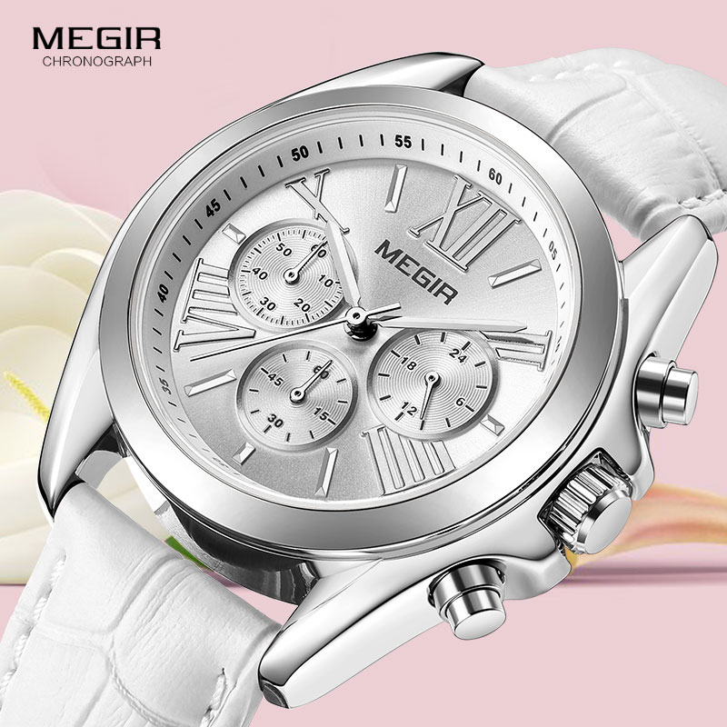 MEGIR2019 New Luxury Leather W - Luxury Watch White 评论和价格