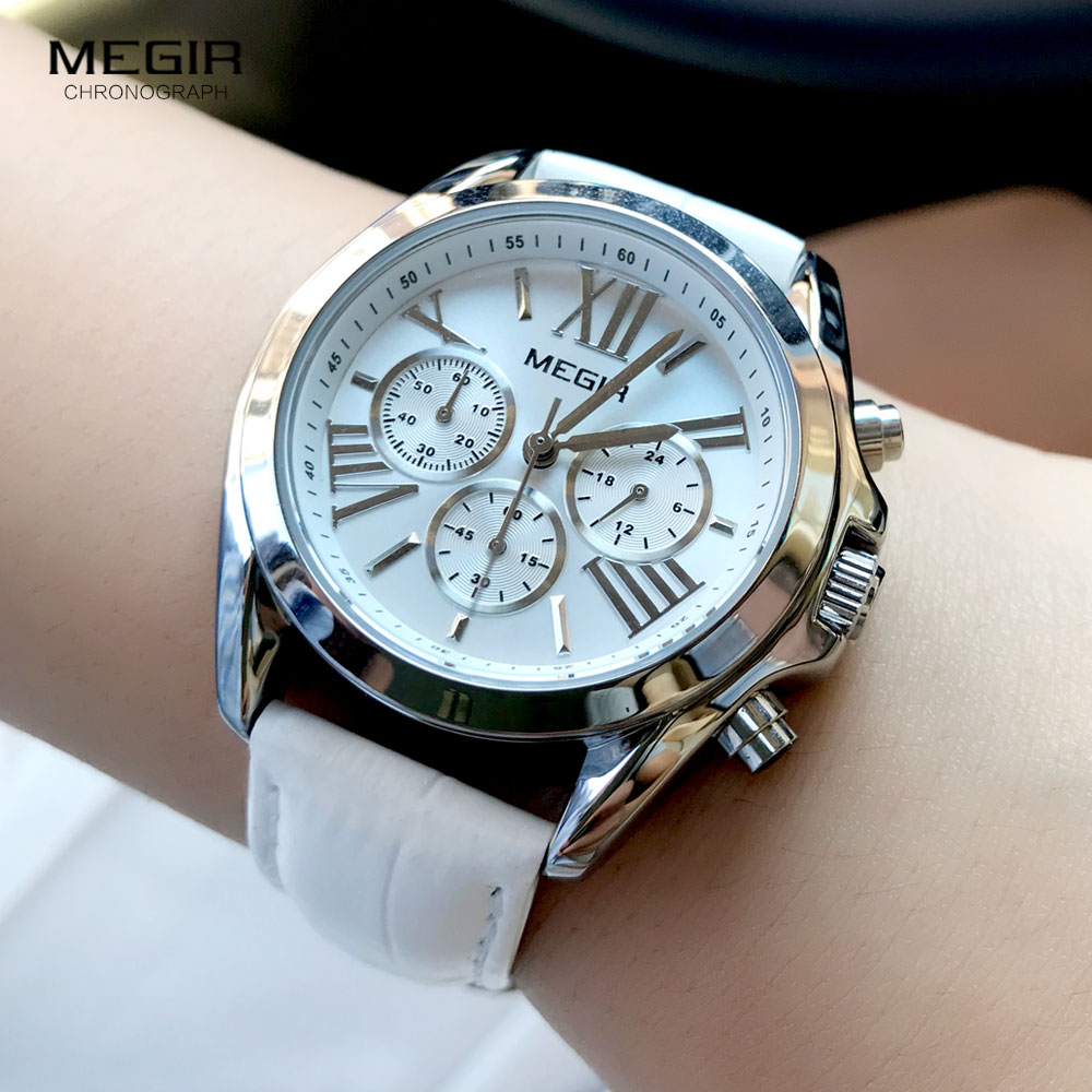 MEGIR2019 New Luxury Leather W - Luxury Watch White 评论和价格