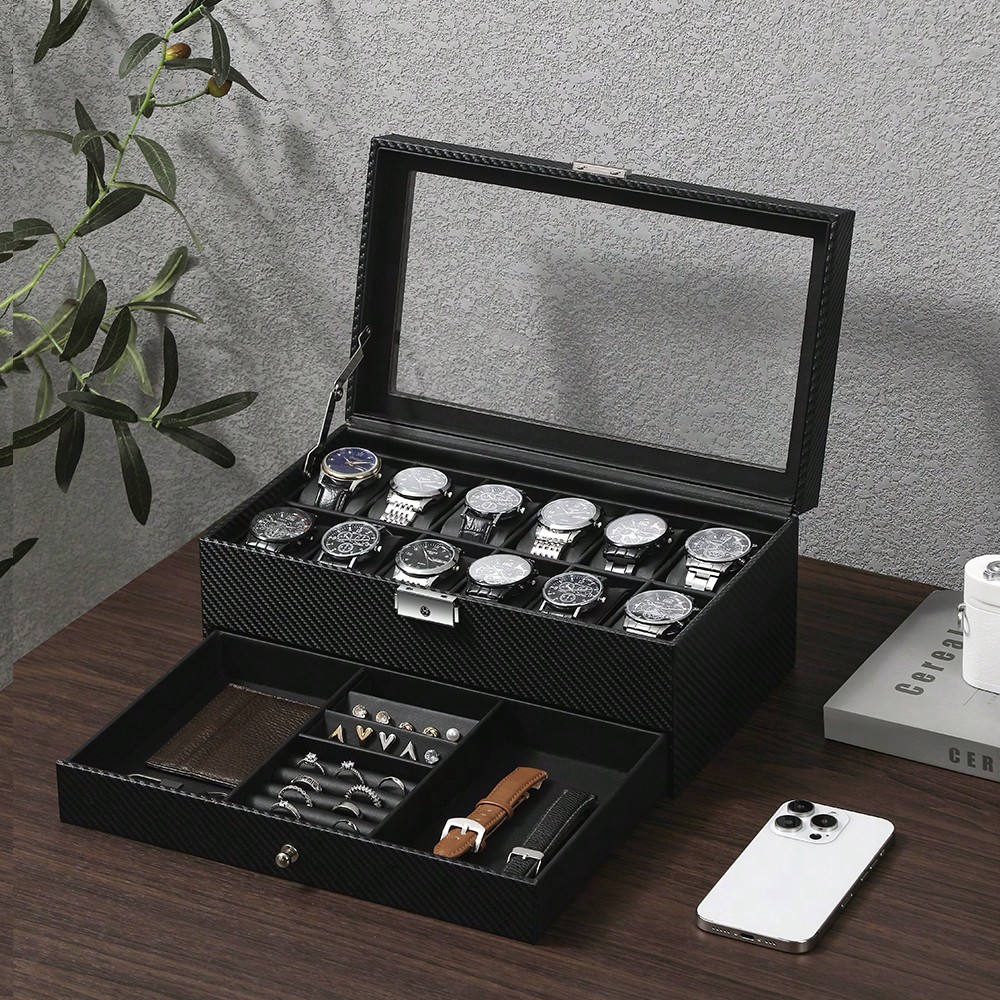 12 Slot Leather Watch Box with - Luxury Watch Tier 评论和价格