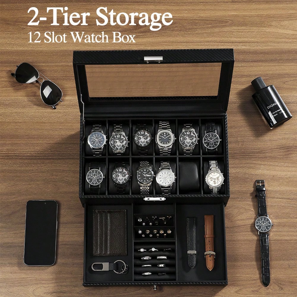 12 Slot Leather Watch Box with - Luxury Watch Tier 评论和价格